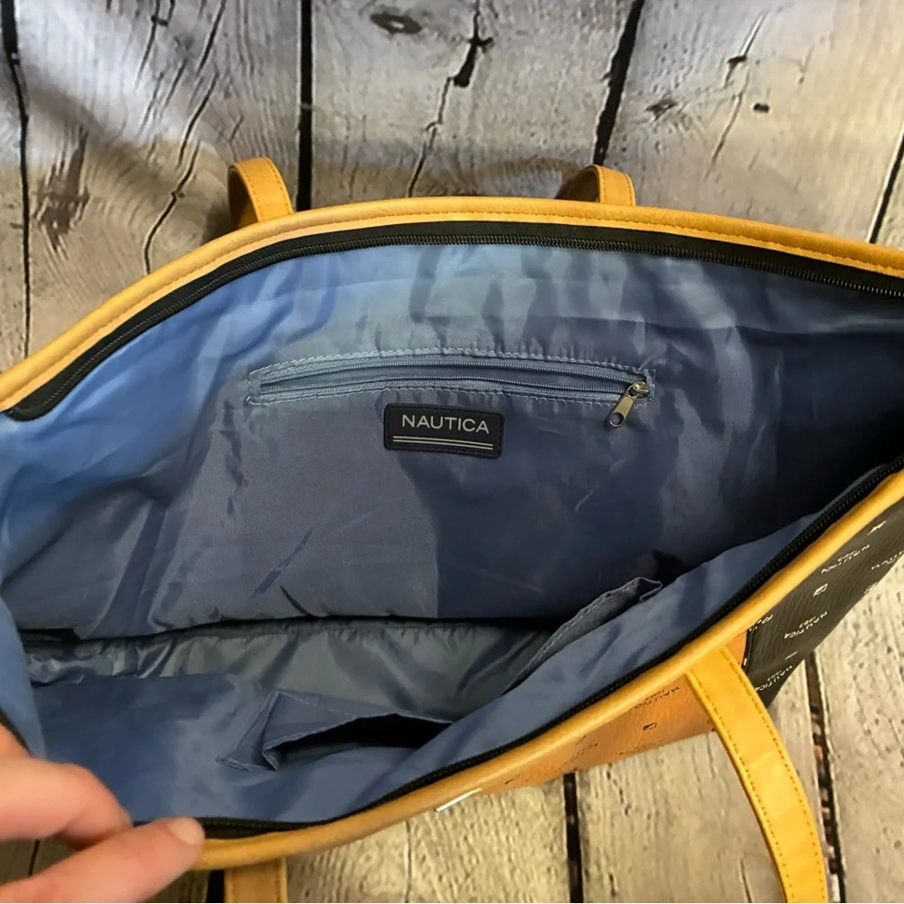 5/$20 Nautica 1983 Logo Zippered Boat‎ Tote Bag Black Camel Cream Patchwork ASIS